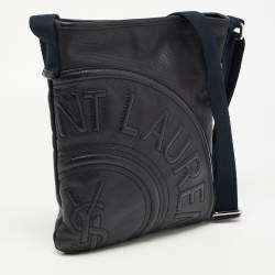 Yves Saint Laurent Black Canvas And Leather Embossed Logo Messenger Bag