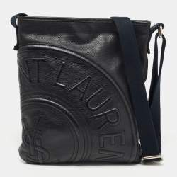 Yves Saint Laurent Black Canvas And Leather Embossed Logo Messenger Bag
