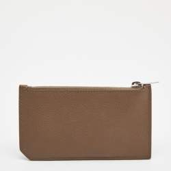 Saint Laurent Beige Leather Zip Card Case