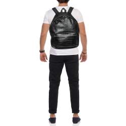 Saint Laurent Black Croc Embossed Leather and Canvas City Backpack