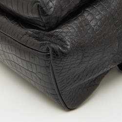Saint Laurent Black Croc Embossed Leather and Canvas City Backpack