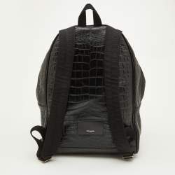 Saint Laurent Black Croc Embossed Leather and Canvas City Backpack