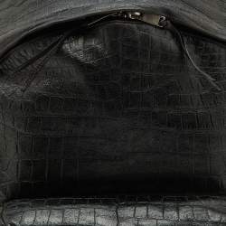Saint Laurent Black Croc Embossed Leather and Canvas City Backpack