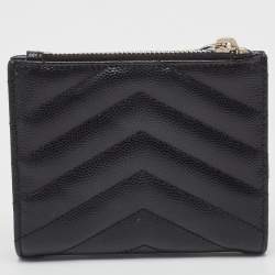 Saint Laurent Black Matelassé Leather Monogram Zip Bifold Wallet