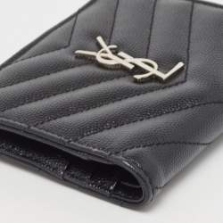 Saint Laurent Black Matelassé Leather Monogram Zip Bifold Wallet