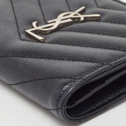 Saint Laurent Black Matelassé Leather Monogram Zip Bifold Wallet