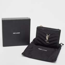 Saint Laurent Black Matelassé Leather Monogram Zip Bifold Wallet
