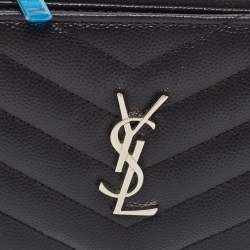 Saint Laurent Black Matelassé Leather Monogram Zip Bifold Wallet