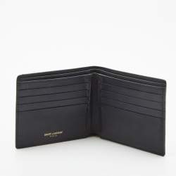 Saint Laurent Navy Blue Croc Embossed Leather Bifold Wallet