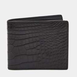Saint Laurent Navy Blue Croc Embossed Leather Bifold Wallet