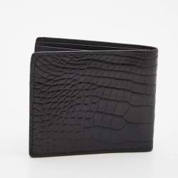 Saint Laurent Navy Blue Croc Embossed Leather Bifold Wallet