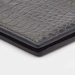 Saint Laurent Navy Blue Croc Embossed Leather Bifold Wallet