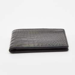 Saint Laurent Navy Blue Croc Embossed Leather Bifold Wallet