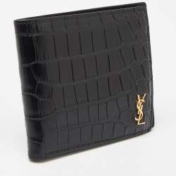 Saint Laurent Black Croc Embossed Leather Bifold Wallet