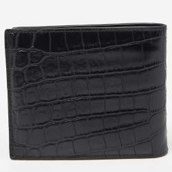 Saint Laurent Black Croc Embossed Leather Bifold Wallet