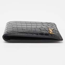 Saint Laurent Black Croc Embossed Leather Bifold Wallet