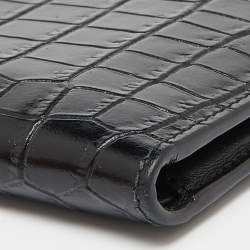 Saint Laurent Black Croc Embossed Leather Bifold Wallet