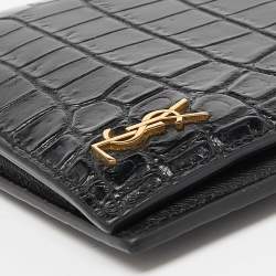 Saint Laurent Black Croc Embossed Leather Bifold Wallet