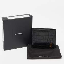 Saint Laurent Black Croc Embossed Leather Bifold Wallet