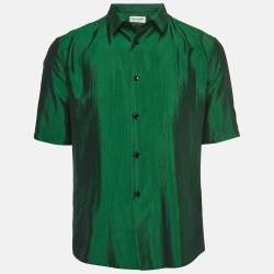 Pre Owned Saint Laurent Paris Green Shantung Silk Sport Shirt S