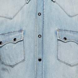 Saint Laurent Blue Distressed Denim Shirt M