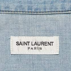 Saint Laurent Blue Distressed Denim Shirt M