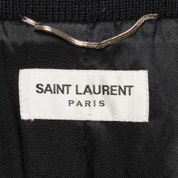 Saint Laurent Blue/Black Leather Trim Wool Bomber Jacket L
