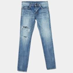 Pre Owned Saint Laurent Paris Blue Washed & Distressed Denim Jeans S Waist 31"