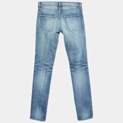 Pre Owned Saint Laurent Paris Blue Washed & Distressed Denim Jeans S Waist 31"