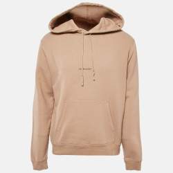 Pre Owned  Saint Laurent Beige Logo Print Cotton Knit Hoodie L
