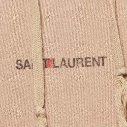 Pre Owned  Saint Laurent Beige Logo Print Cotton Knit Hoodie L