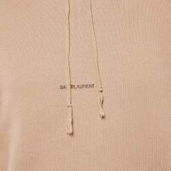 Pre Owned  Saint Laurent Beige Logo Print Cotton Knit Hoodie L
