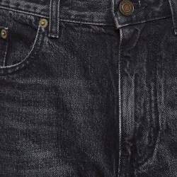 Pre Owned Saint Laurent Paris Black Washed Denim Raw Edge Shorts Waist 32"