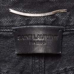 Pre Owned Saint Laurent Paris Black Washed Denim Raw Edge Shorts Waist 32"