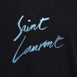Pre Owned Saint Laurent Paris Black Logo Signature Print Cotton T-Shirt S