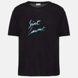 Pre Owned Saint Laurent Paris Black Logo Signature Print Cotton T-Shirt S