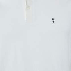 Pre Owned Saint Laurent Paris White Cotton YSL Embroidered T-Shirt M