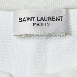 Pre Owned Saint Laurent Paris White Cotton YSL Embroidered T-Shirt M