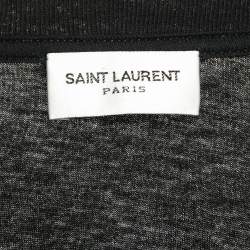 Saint Laurent Paris Black Text Rose Print Jersey T-Shirt XS