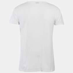 Pre Owned Saint Laurent White Printed Jersey Crew Neck T-Shirt S