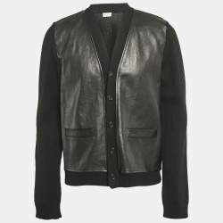 Pre Owned Saint Laurent Paris Black Wool Knit and Leather Jacket XL