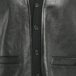 Pre Owned Saint Laurent Paris Black Wool Knit and Leather Jacket XL