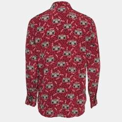Saint Laurent Paris Red Printed Silk Long Sleeve Shirt M