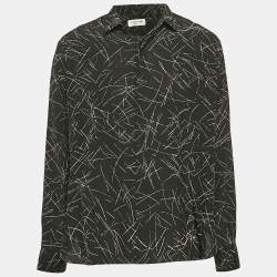 Saint Laurent Black Abstract Print Silk Long Sleeve Shirt XL