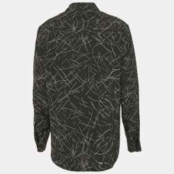 Saint Laurent Black Abstract Print Silk Long Sleeve Shirt XL