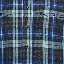 Saint Laurent Blue/Metallic Lurex Plaid Flannel Shirt L