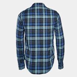 Saint Laurent Blue/Metallic Lurex Plaid Flannel Shirt L
