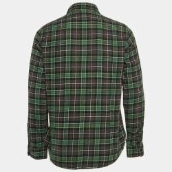 Pre Owned Saint Laurent Paris Green Checked Cotton Raw Edge Shirt XS