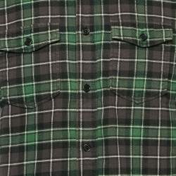 Pre Owned Saint Laurent Paris Green Checked Cotton Raw Edge Shirt XS