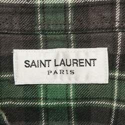 Pre Owned Saint Laurent Paris Green Checked Cotton Raw Edge Shirt XS